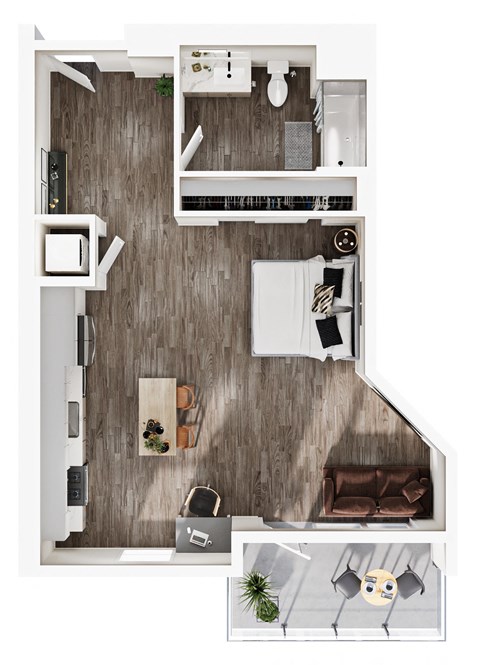 Floor plan for studio, 1 bath, 655 sqft